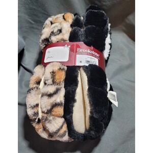 Brookstone Cozy Slipper Socks with Grippers 2Pk (Ladies Size 7-9.5)Black & Anima